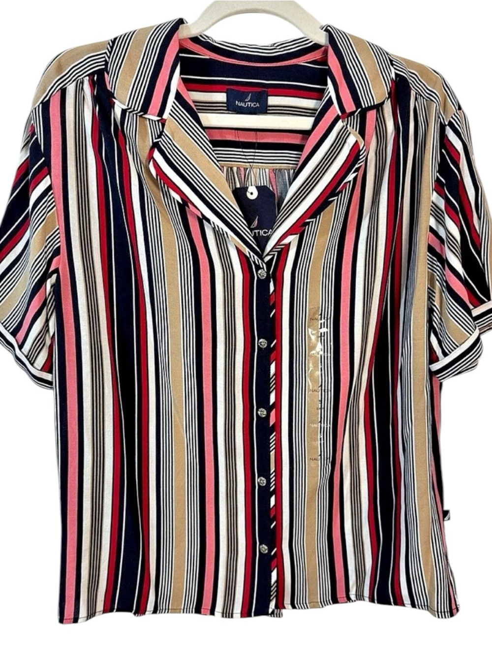 Nautica Santa Monica Camp Striped Short Sleeve Button Down Top Size Small NWT